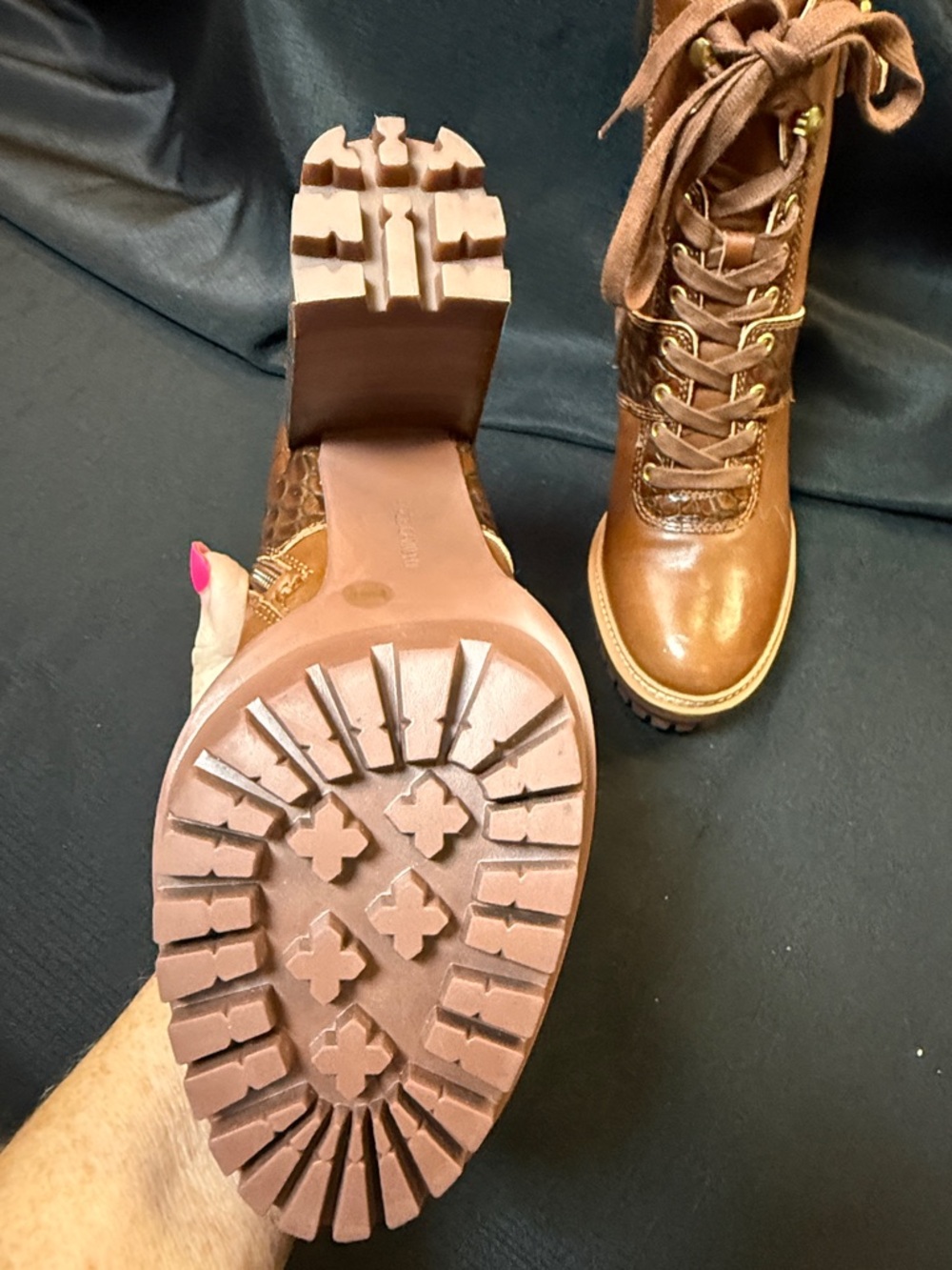 Vince Camuto Chestnut Brown Lace-Up Block Heel Boots - Picture 6 of 7